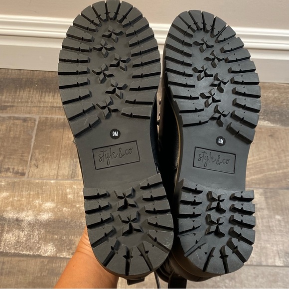 Style & co women’s lace up lug soles faux leather black boots size 9M NEW - Picture 6 of 7